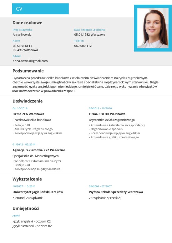 Szablon CV w dwóch kolumnach