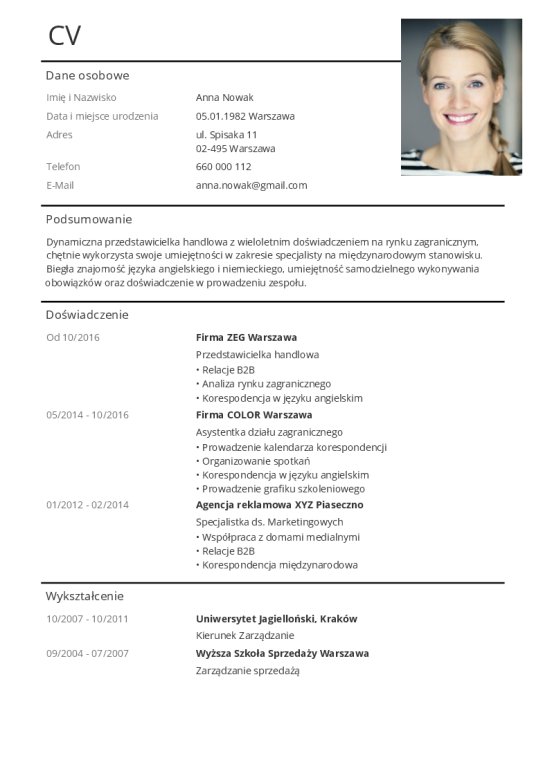 Szablon klasyczne CV